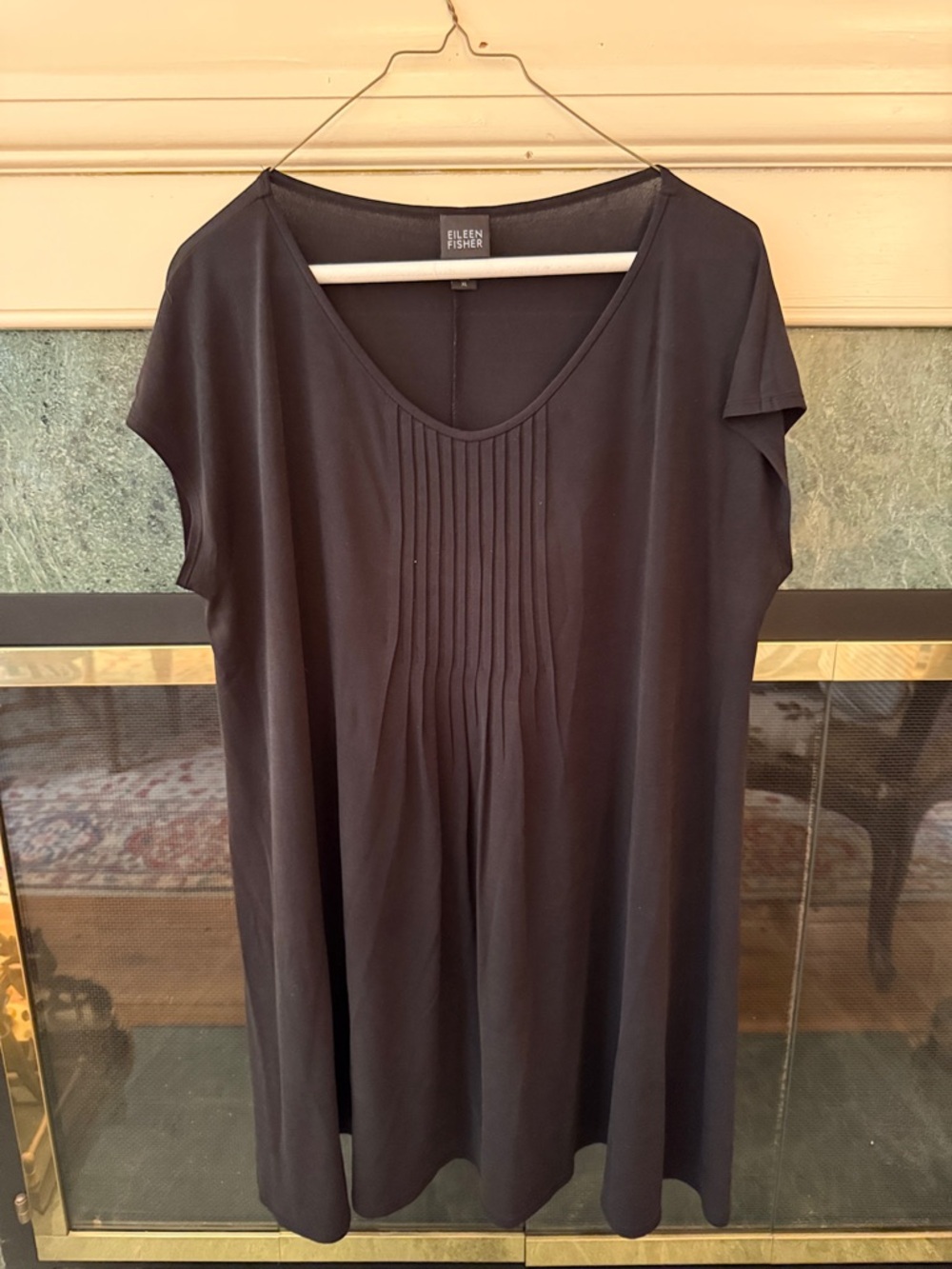 Eileen Fisher Black Short Sleeve Pintuck Tunic